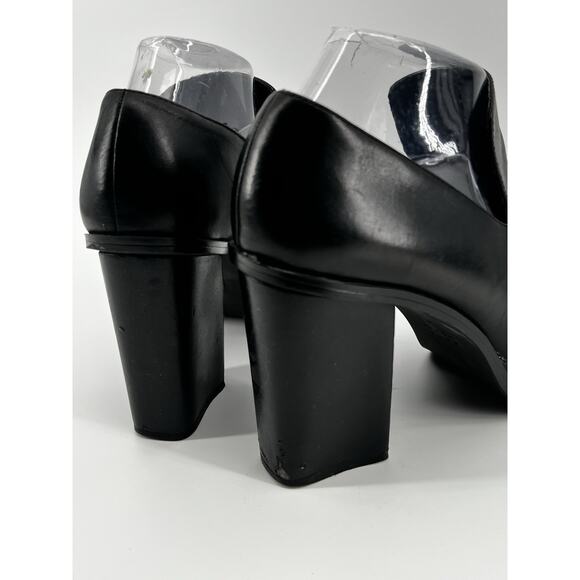 Zara Woman Black Leather Square Toe Platform Heeled Loafers Size 39 - Picture 5 of 9